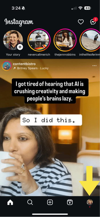 screenshot for getting to instagram insights.
